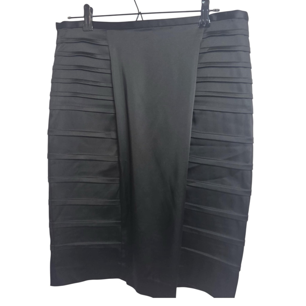 Calvin Klein Sculpted Black Satin Pencil Skirt, L, Panel Side Detail - Picture 3 of 13